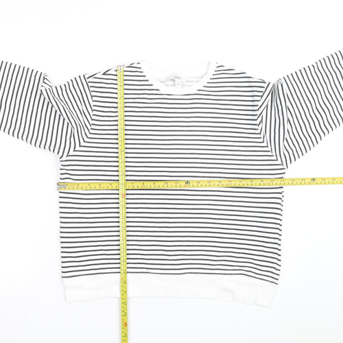Marks and Spencer Men's White Striped Cotton Long Sleeve Top M