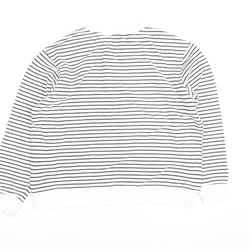 Marks and Spencer Men's White Striped Cotton Long Sleeve Top M