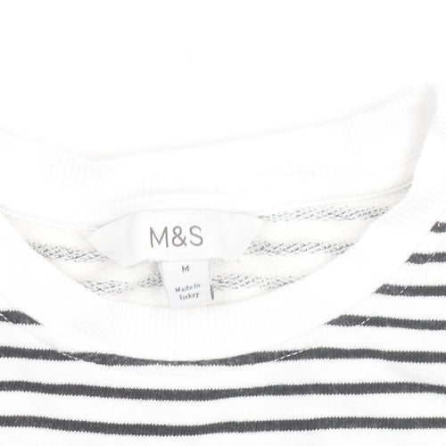 Marks and Spencer Men's White Striped Cotton Long Sleeve Top M