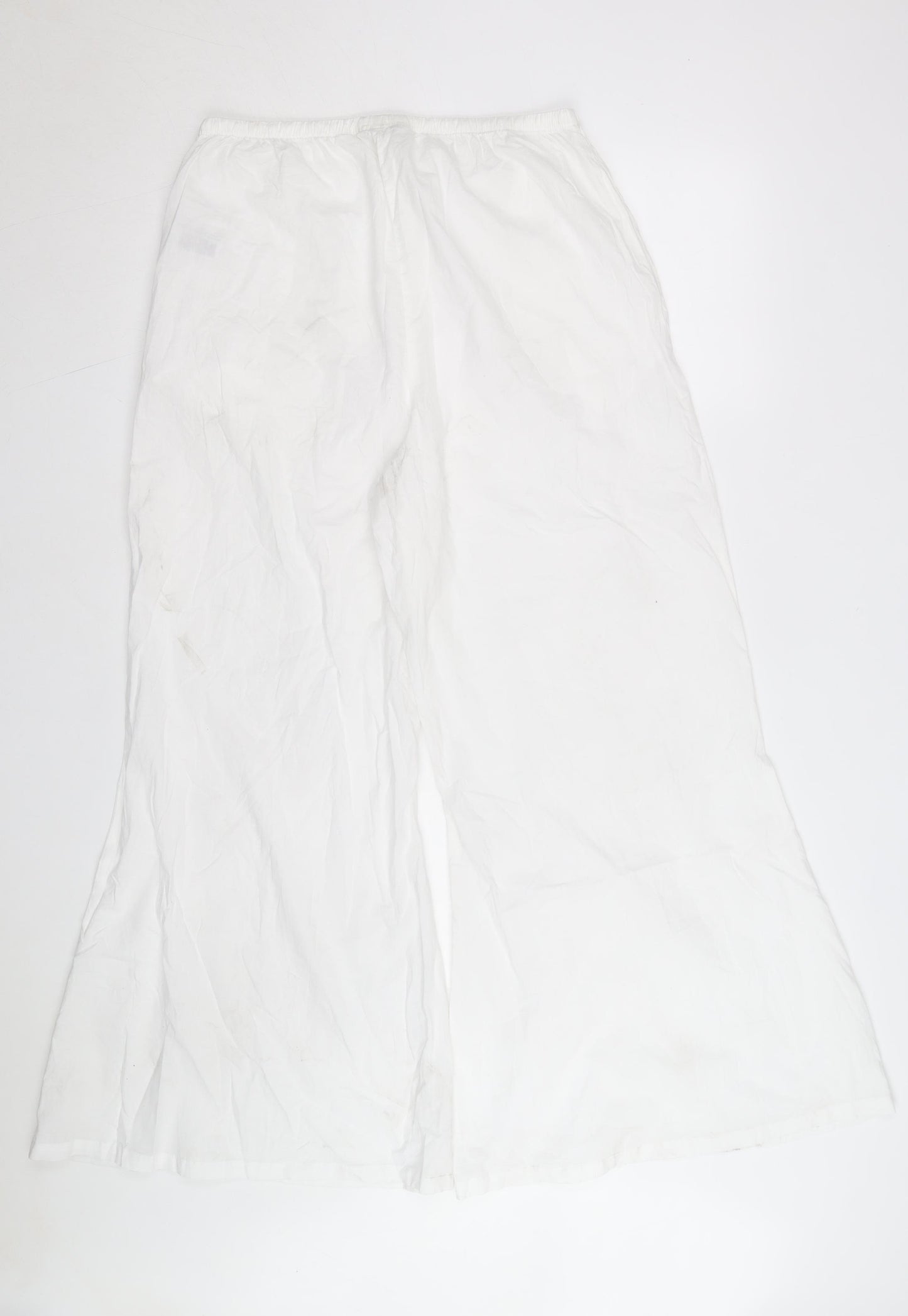 Marks and Spencer Women White Cotton Embroidered Wide-Leg Trousers Size 14