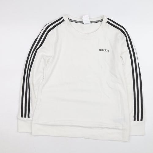 Adidas Women White Crew Neck Sweatshirt S 8-10 Long Sleeve Striped Logo
