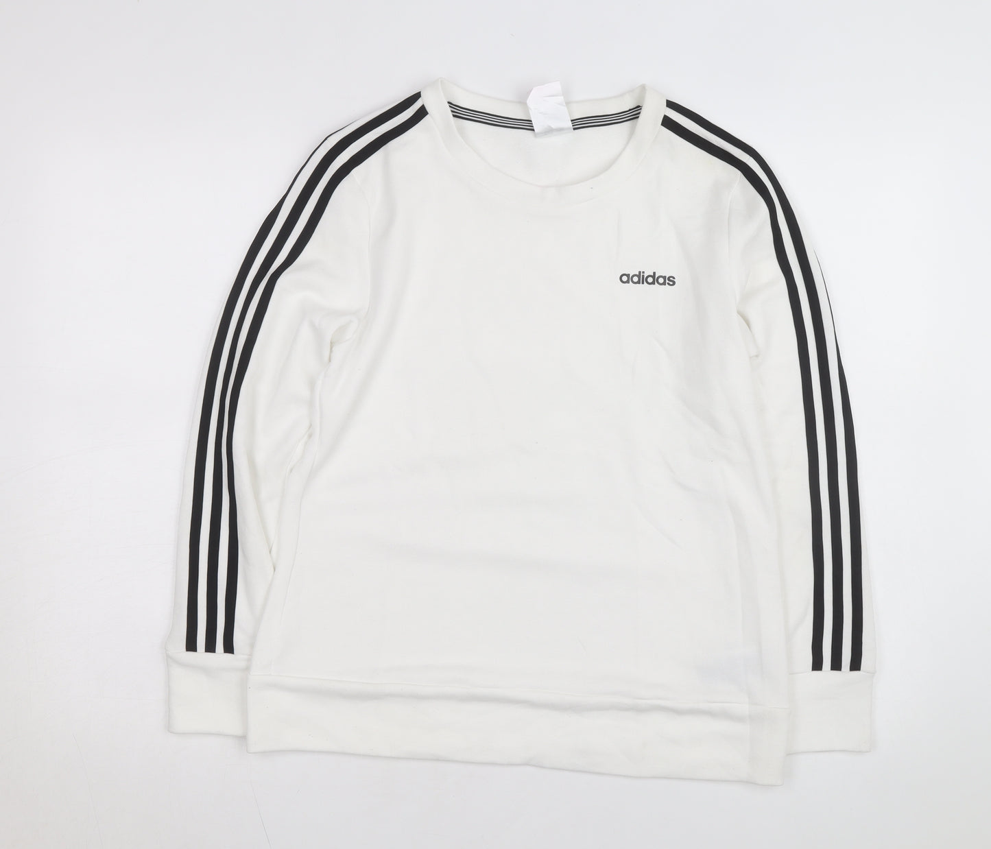 Adidas Women White Crew Neck Sweatshirt S 8-10 Long Sleeve Striped Logo