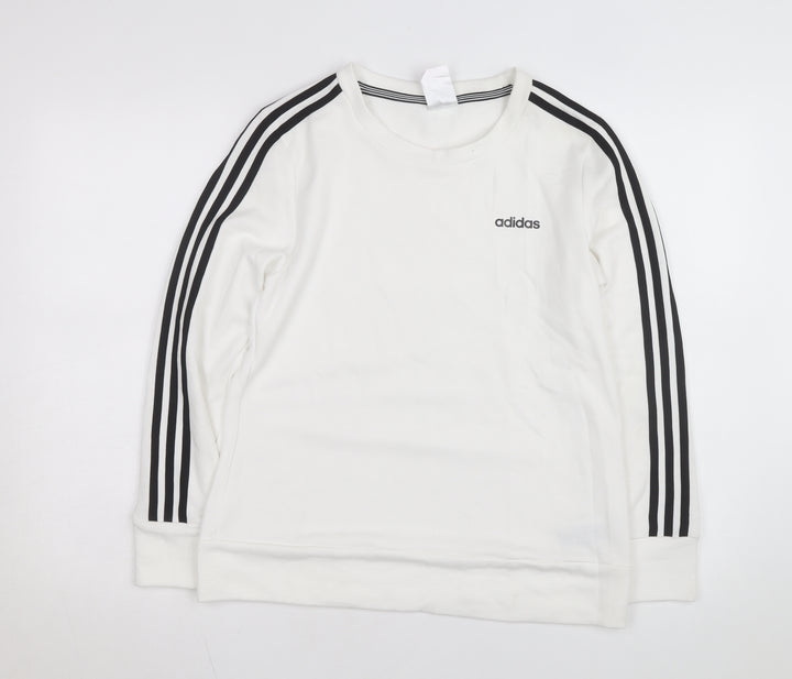 Adidas Women White Crew Neck Sweatshirt S 8-10 Long Sleeve Striped Logo