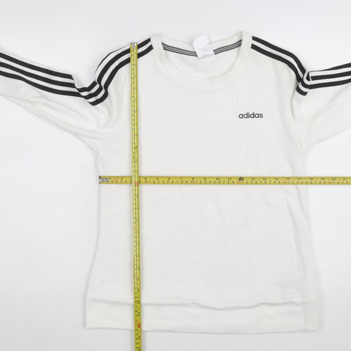 Adidas Women White Crew Neck Sweatshirt S 8-10 Long Sleeve Striped Logo