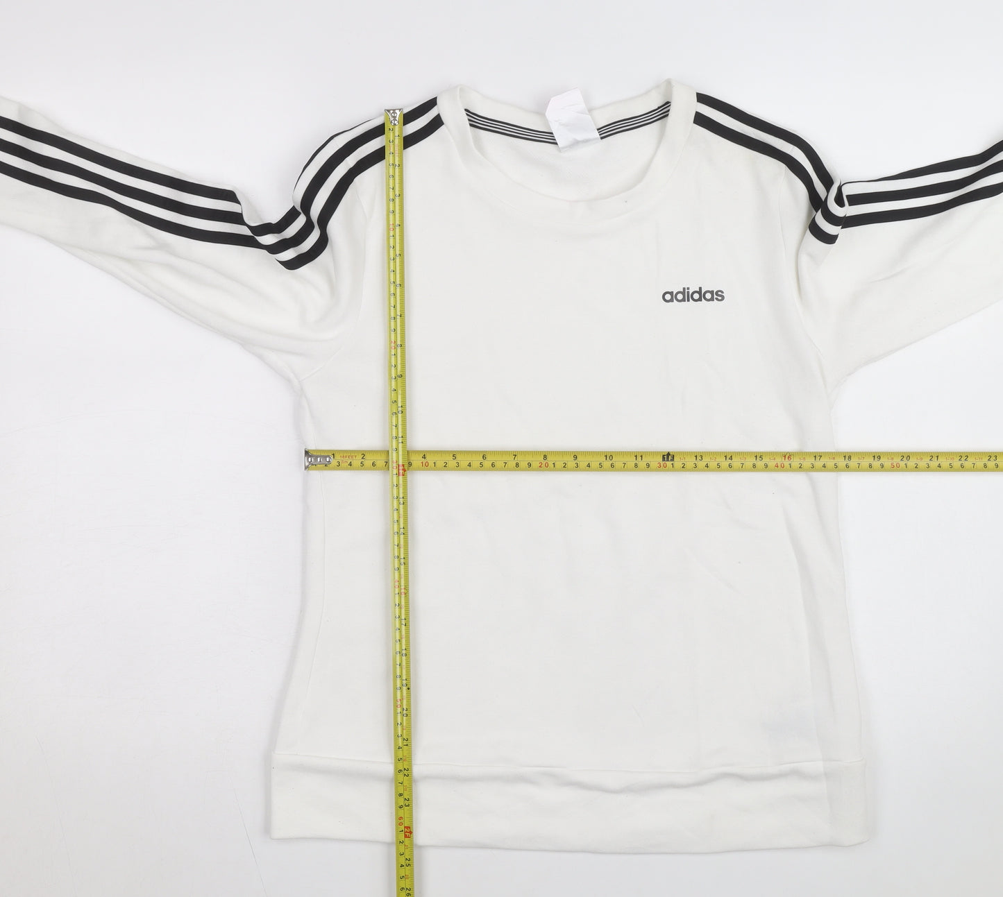 Adidas Women White Crew Neck Sweatshirt S 8-10 Long Sleeve Striped Logo