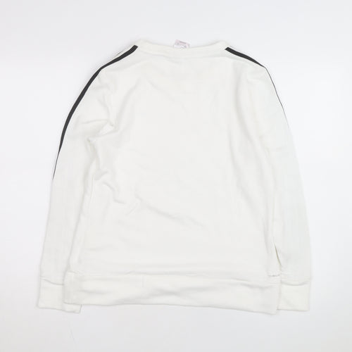 Adidas Women White Crew Neck Sweatshirt S 8-10 Long Sleeve Striped Logo