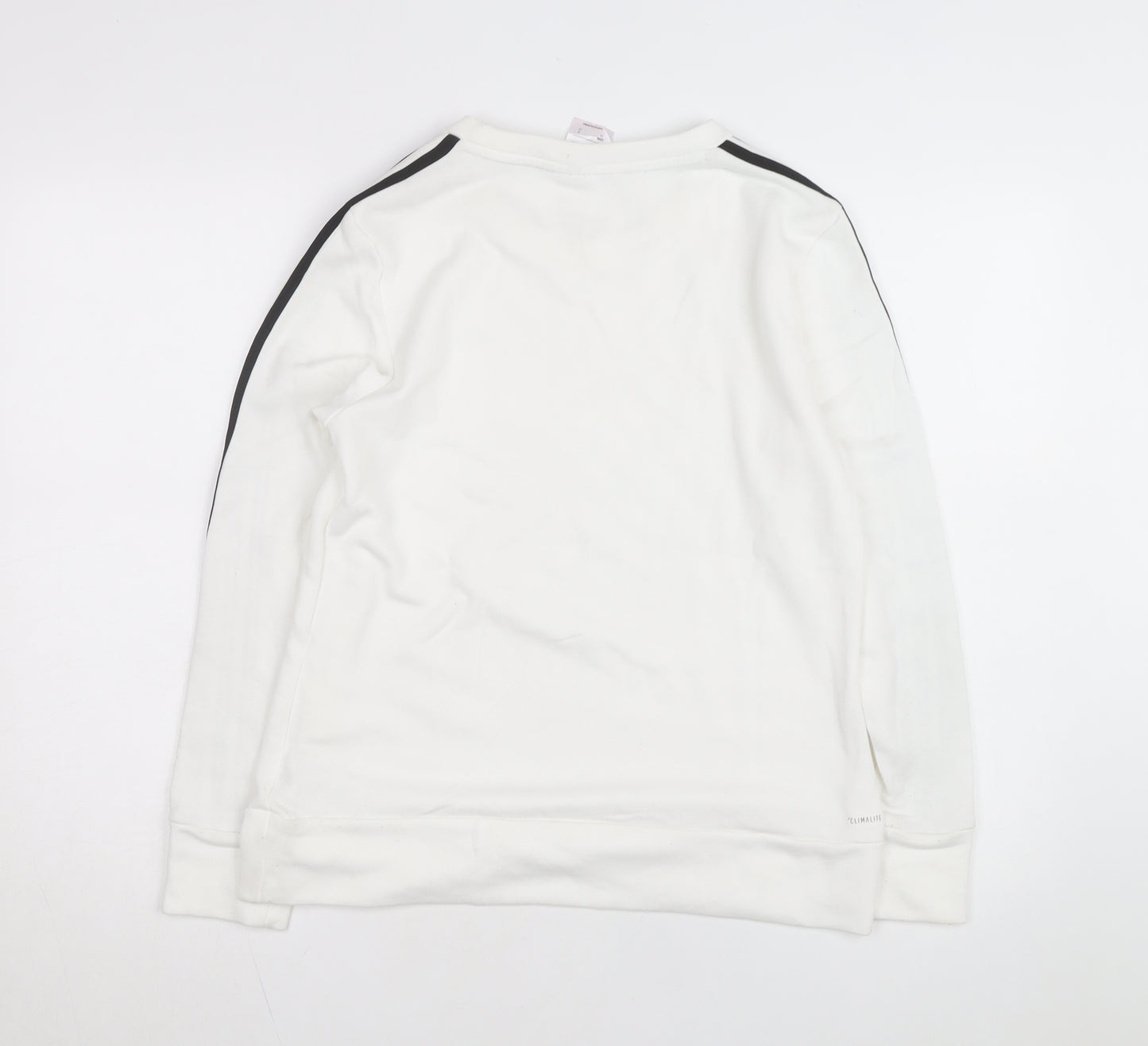 Adidas Women White Crew Neck Sweatshirt S 8-10 Long Sleeve Striped Logo