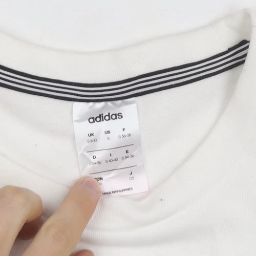 Adidas Women White Crew Neck Sweatshirt S 8-10 Long Sleeve Striped Logo