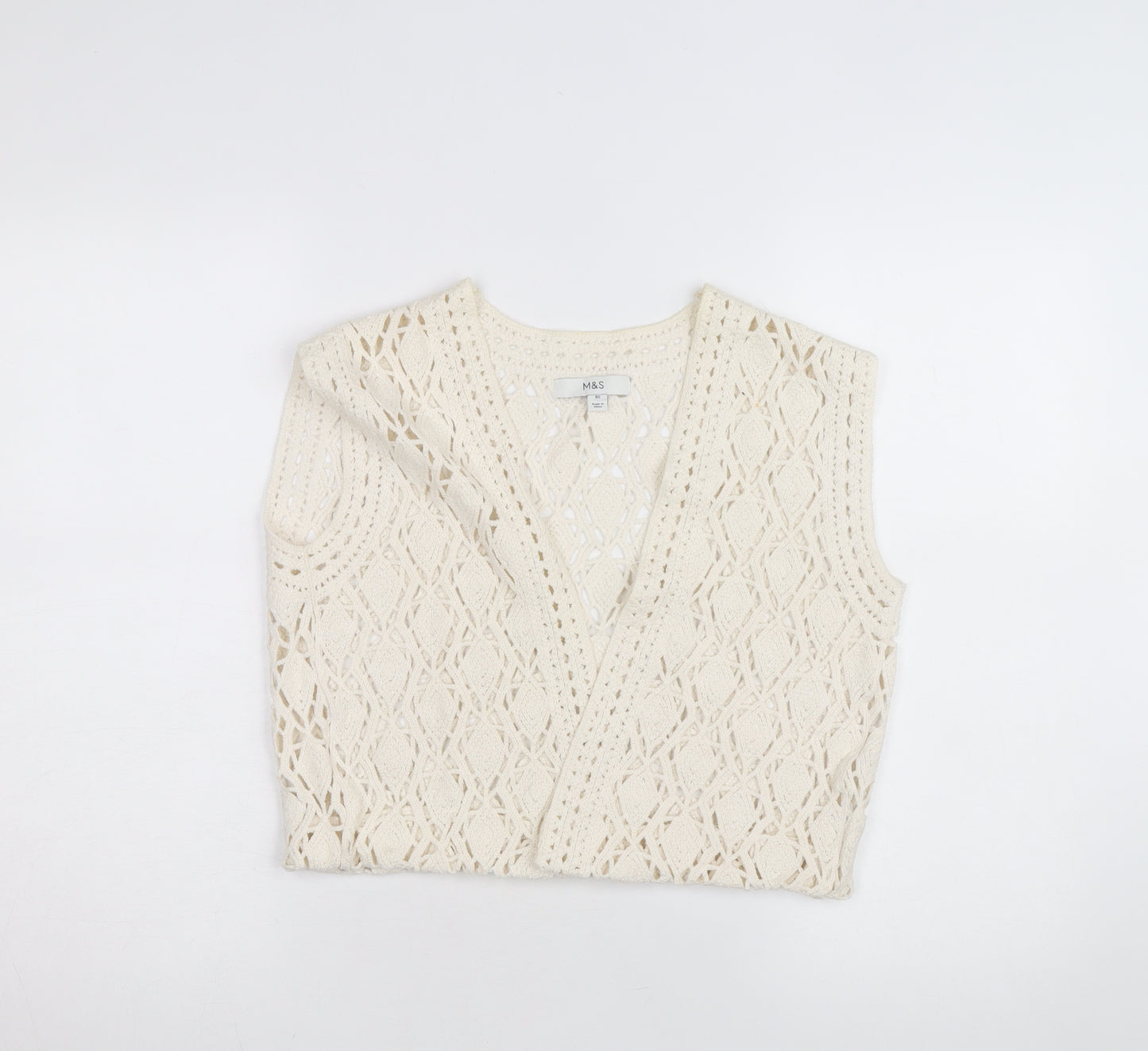 Marks and Spencer Womens Ivory XS Crochet Cotton Cropped Tank Top