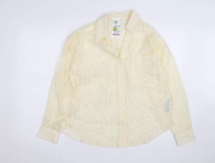 Marks and Spencer Women’s Beige Sequin Button-Up Shirt Size 12