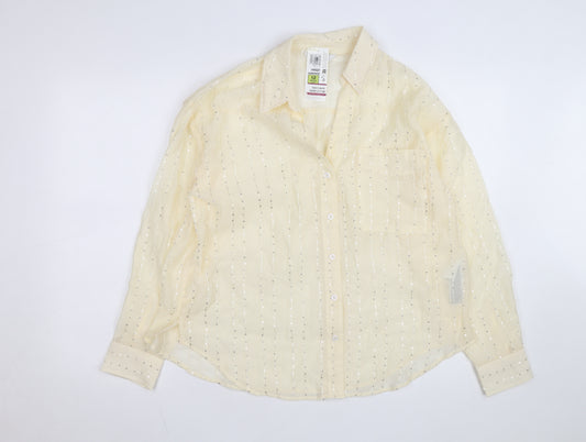 Marks and Spencer Women’s Beige Sequin Button-Up Shirt Size 12