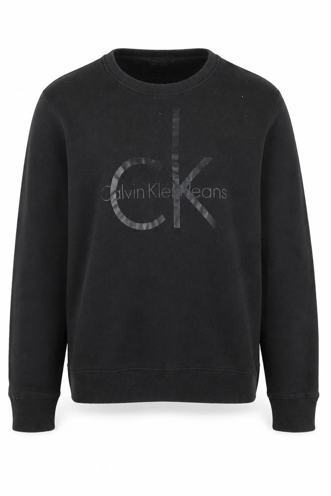 Front view of Calvin Klein Jeans Men's Black Logo Crew Neck Sweatshirt L