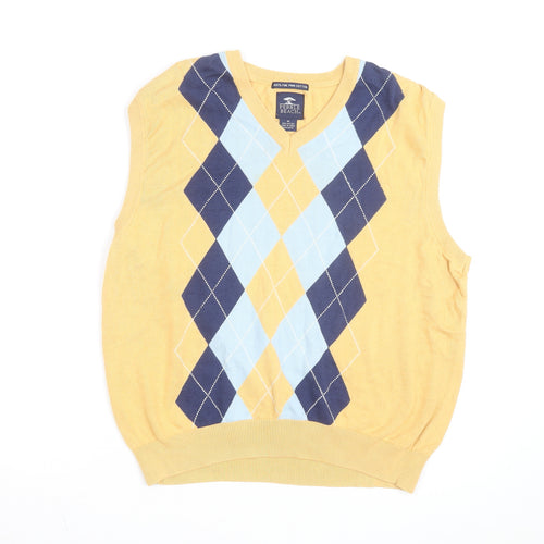 Pebble Beach Men's Yellow Argyle V-Neck Cotton Golf Vest M