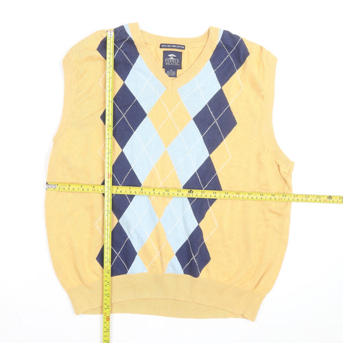 Pebble Beach Men's Yellow Argyle V-Neck Cotton Golf Vest M