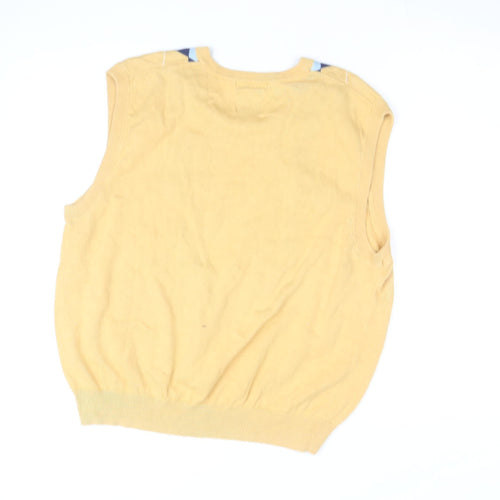 Pebble Beach Men's Yellow Argyle V-Neck Cotton Golf Vest M