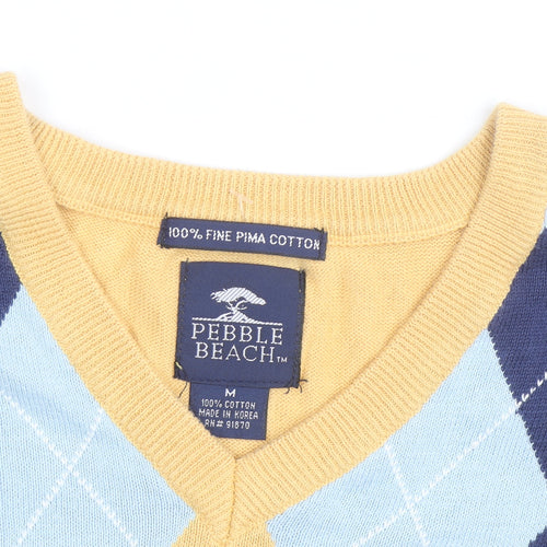 Pebble Beach Men's Yellow Argyle V-Neck Cotton Golf Vest M