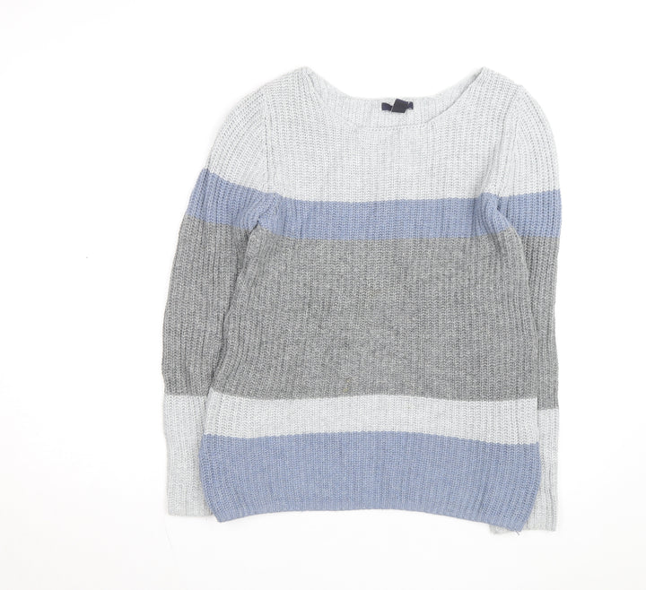 Gap Men’s Grey Striped Chunky Knit Cotton Pullover Jumper Size S