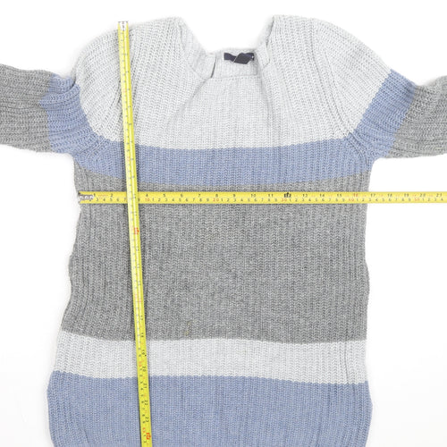 Gap Men’s Grey Striped Chunky Knit Cotton Pullover Jumper Size S