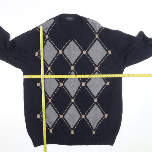 Dockers Men's Blue Argyle Cotton Crew Neck Jumper Size L