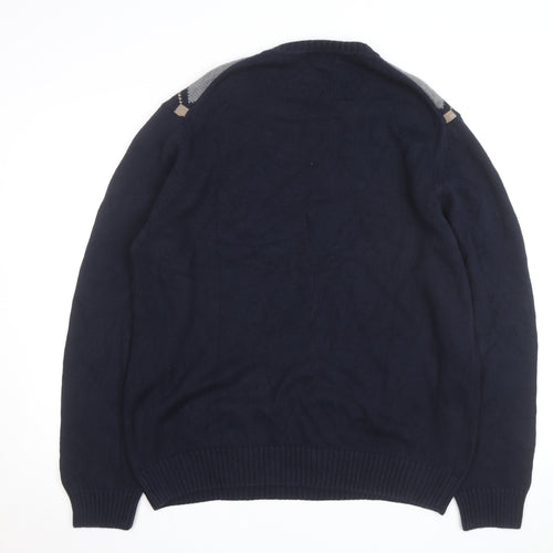 Dockers Men's Blue Argyle Cotton Crew Neck Jumper Size L