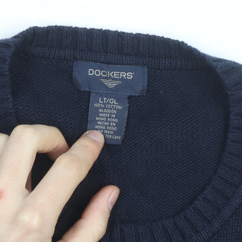 Dockers Men's Blue Argyle Cotton Crew Neck Jumper Size L