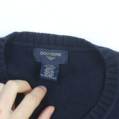 Dockers Men's Blue Argyle Cotton Crew Neck Jumper Size L