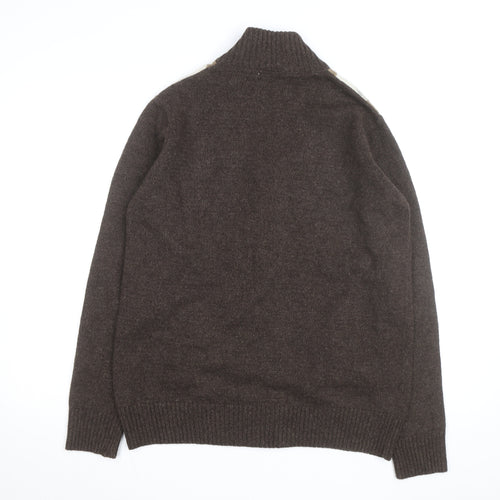 Cashew Men Brown Argyle Full Zip Wool Blend Jumper M