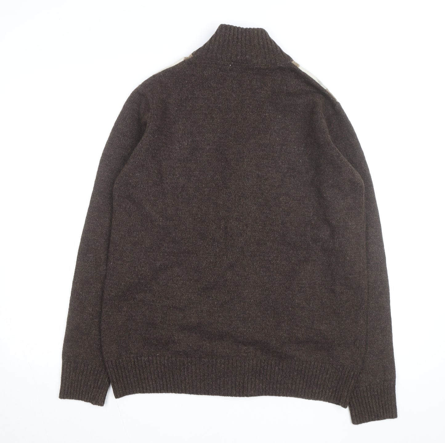 Cashew Men Brown Argyle Full Zip Wool Blend Jumper M