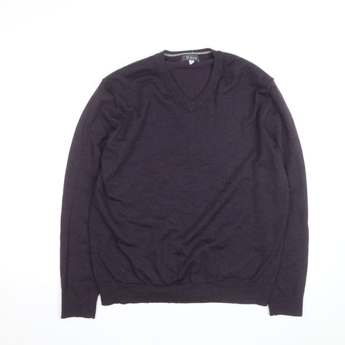 Ibex Men’s Purple Merino Wool V-Neck Jumper Size L