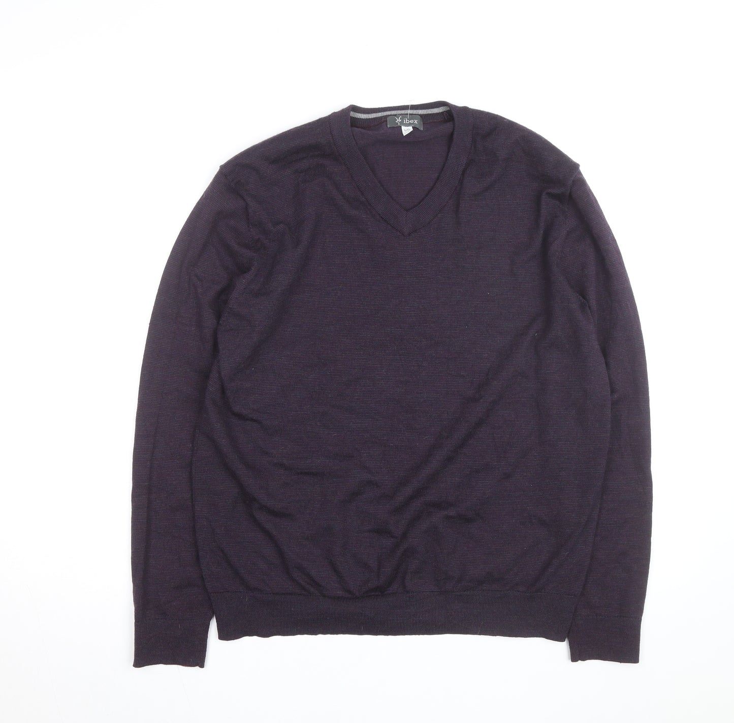 Ibex Men’s Purple Merino Wool V-Neck Jumper Size L