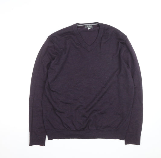 Ibex Men’s Purple Merino Wool V-Neck Jumper Size L
