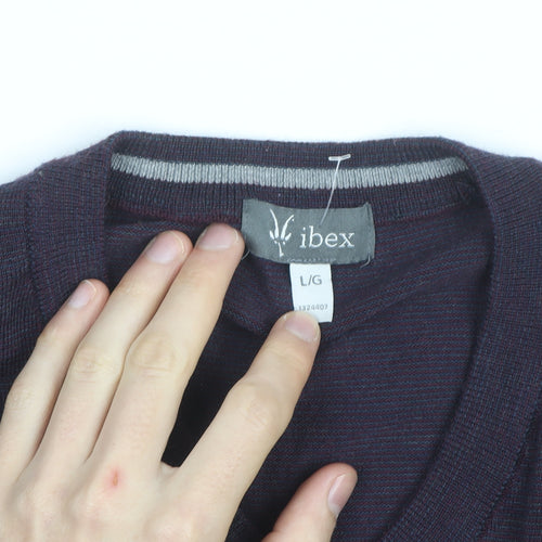 Ibex Men’s Purple Merino Wool V-Neck Jumper Size L