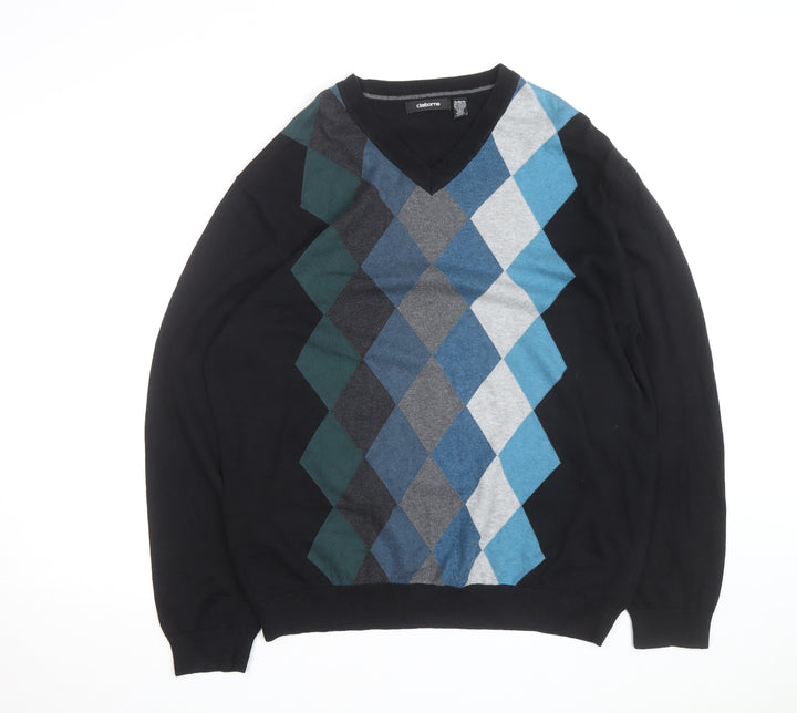 Claiborne Men's Black Argyle V-Neck Cotton Jumper XL