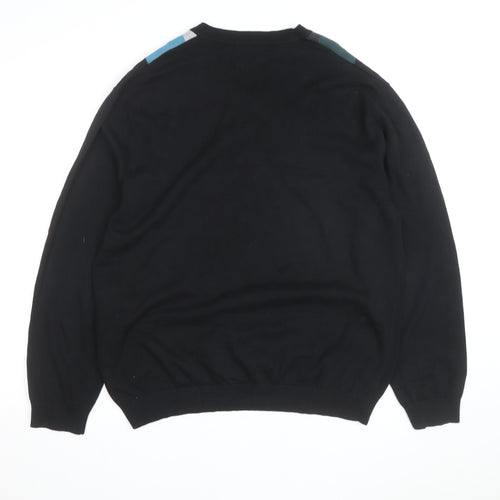 Claiborne Men's Black Argyle V-Neck Cotton Jumper XL