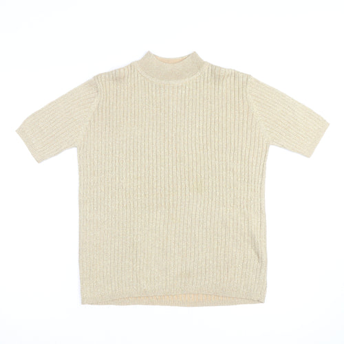 Cleo Women’s Beige Mock Neck Short Sleeve Ribbed Jumper Size S