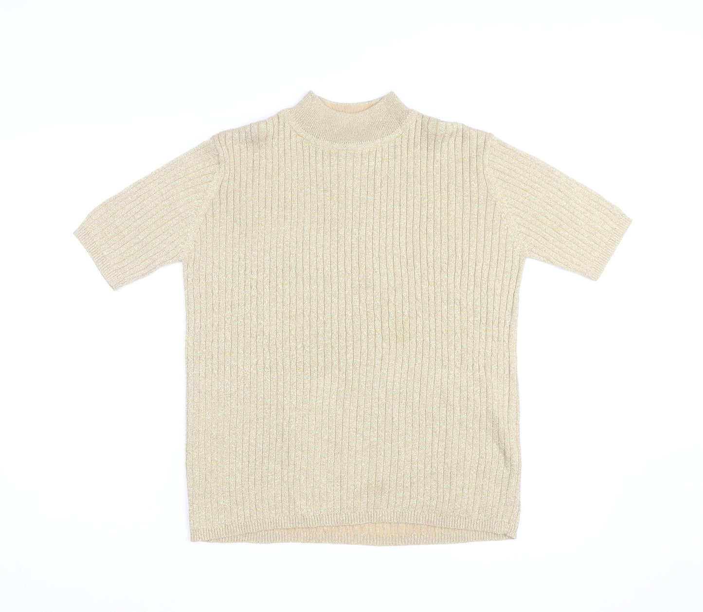 Cleo Women’s Beige Mock Neck Short Sleeve Ribbed Jumper Size S