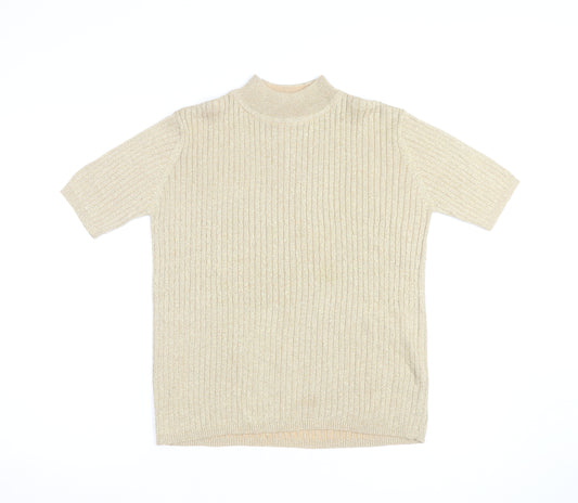 Cleo Women’s Beige Mock Neck Short Sleeve Ribbed Jumper Size S