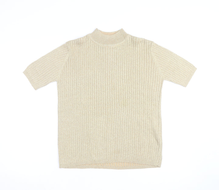 Cleo Women’s Beige Mock Neck Short Sleeve Ribbed Jumper Size S