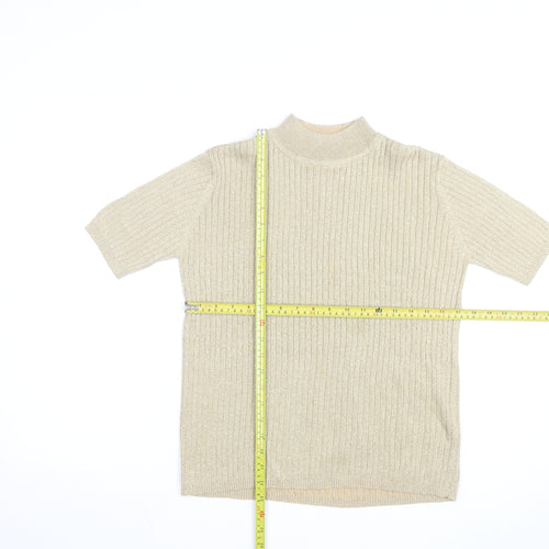 Cleo Women’s Beige Mock Neck Short Sleeve Ribbed Jumper Size S