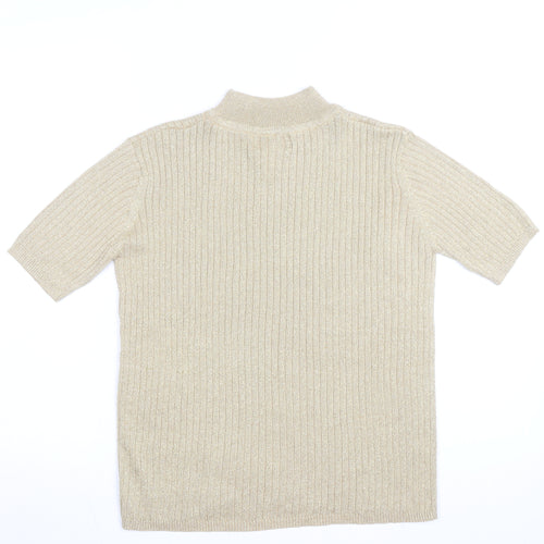 Cleo Women’s Beige Mock Neck Short Sleeve Ribbed Jumper Size S