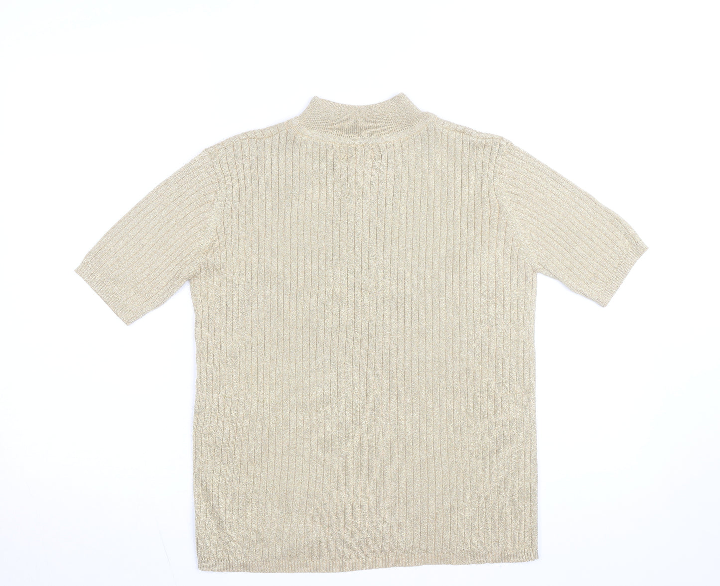 Cleo Women’s Beige Mock Neck Short Sleeve Ribbed Jumper Size S