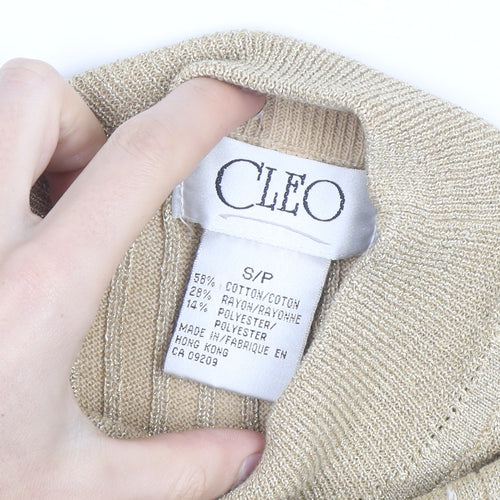 Cleo Women’s Beige Mock Neck Short Sleeve Ribbed Jumper Size S
