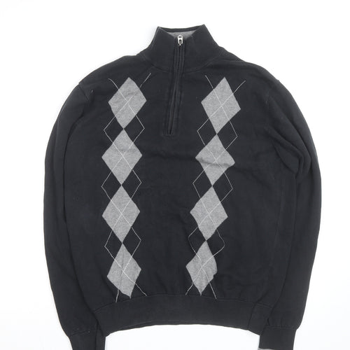 Gordon Cooper Golf Men's Black Argyle 1/4 Zip Jumper Size L