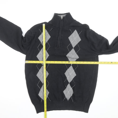 Gordon Cooper Golf Men's Black Argyle 1/4 Zip Jumper Size L