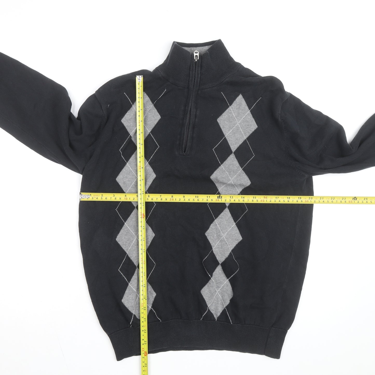 Gordon Cooper Golf Men's Black Argyle 1/4 Zip Jumper Size L