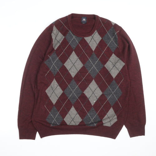 Dockers Mens Red Argyle Knit Acrylic Pullover Jumper XL