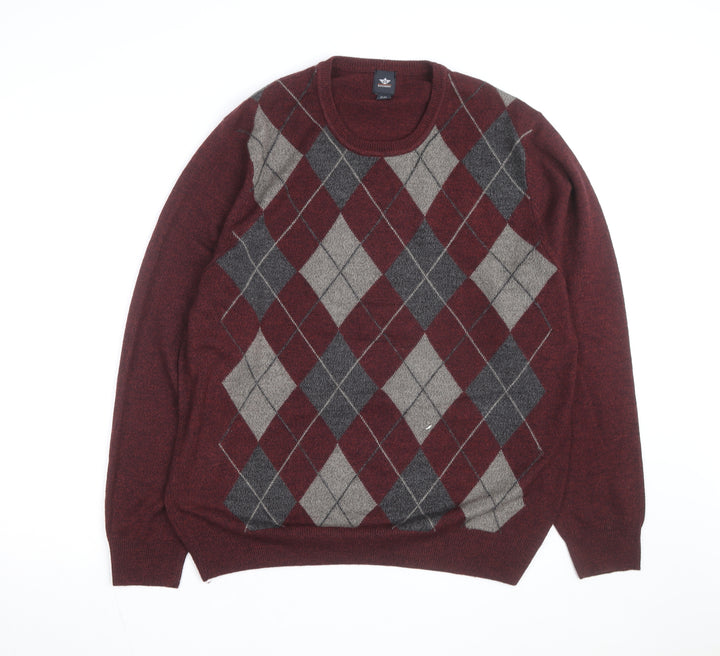 Dockers Mens Red Argyle Knit Acrylic Pullover Jumper XL