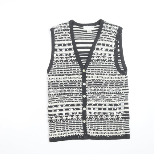 Casual Corner Womens Black White Knit Striped Sleeveless Vest S