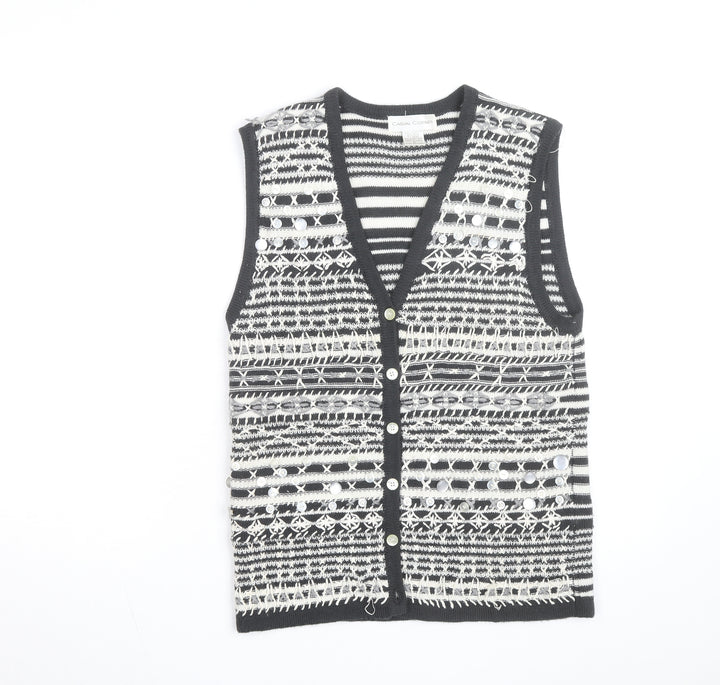 Casual Corner Womens Black White Knit Striped Sleeveless Vest S