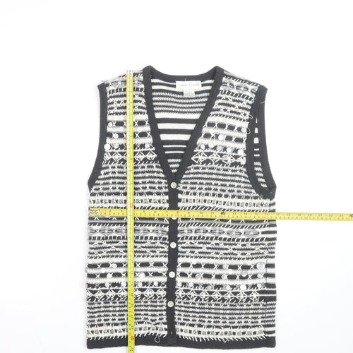 Casual Corner Womens Black White Knit Striped Sleeveless Vest S